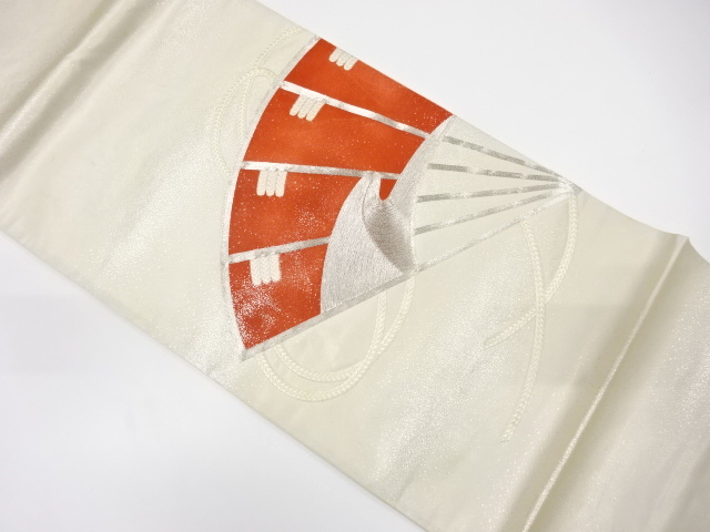 アンティーク　組紐に扇模様刺繍袋帯（材料）